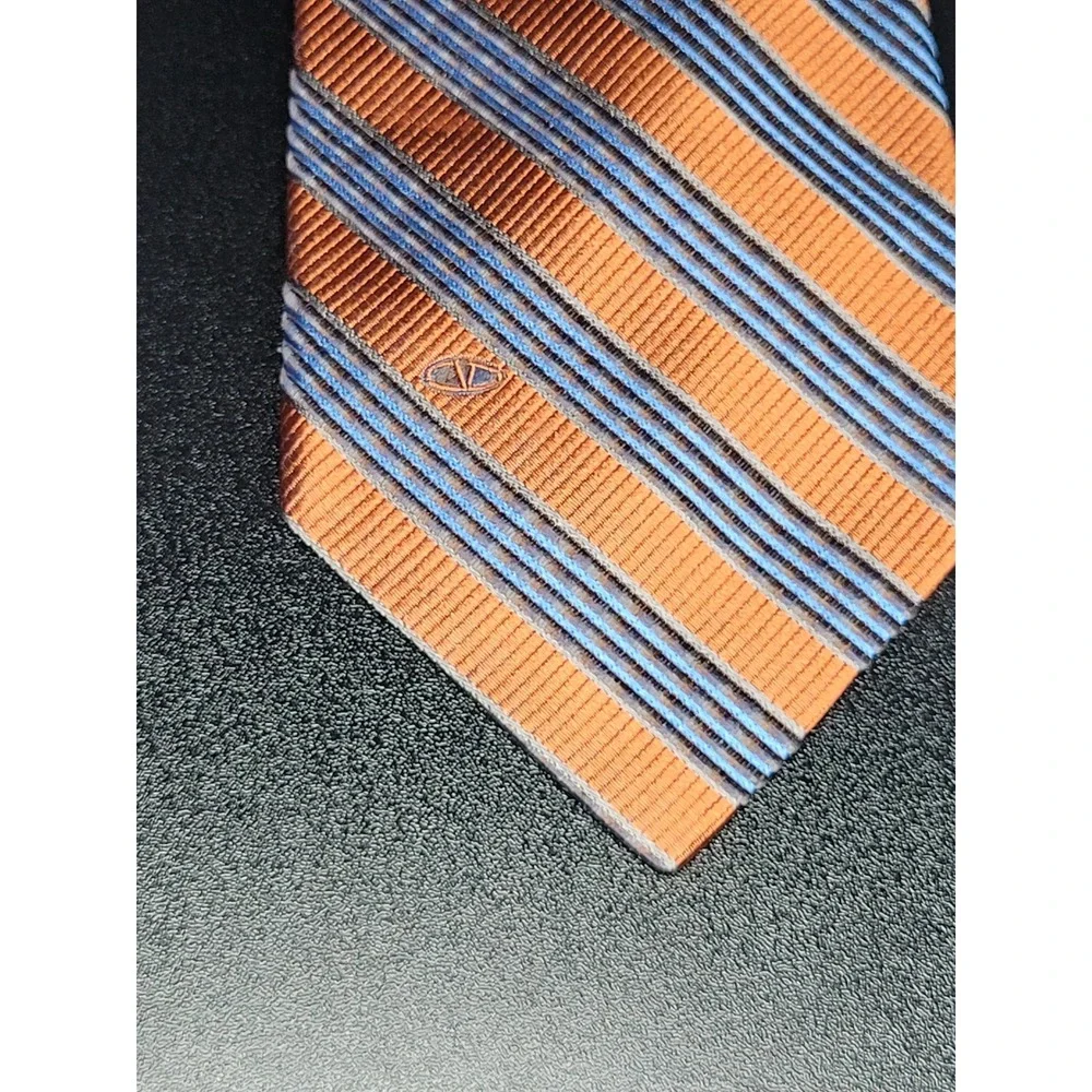 Valentino Men's Necktie Orange Blue Striped Silk 3.75